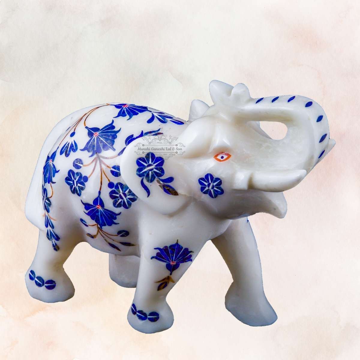 White Marble Blue Colour Designed Marble Elephant